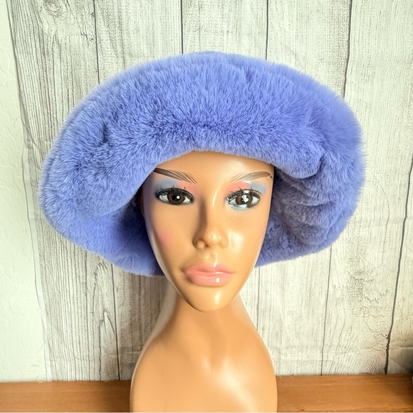 Donna Salyer’s Fabulous Furs Periwinkle Le Mink Faux Fur Coat & Bucket Hat Sz XL - Picture 7 of 12
